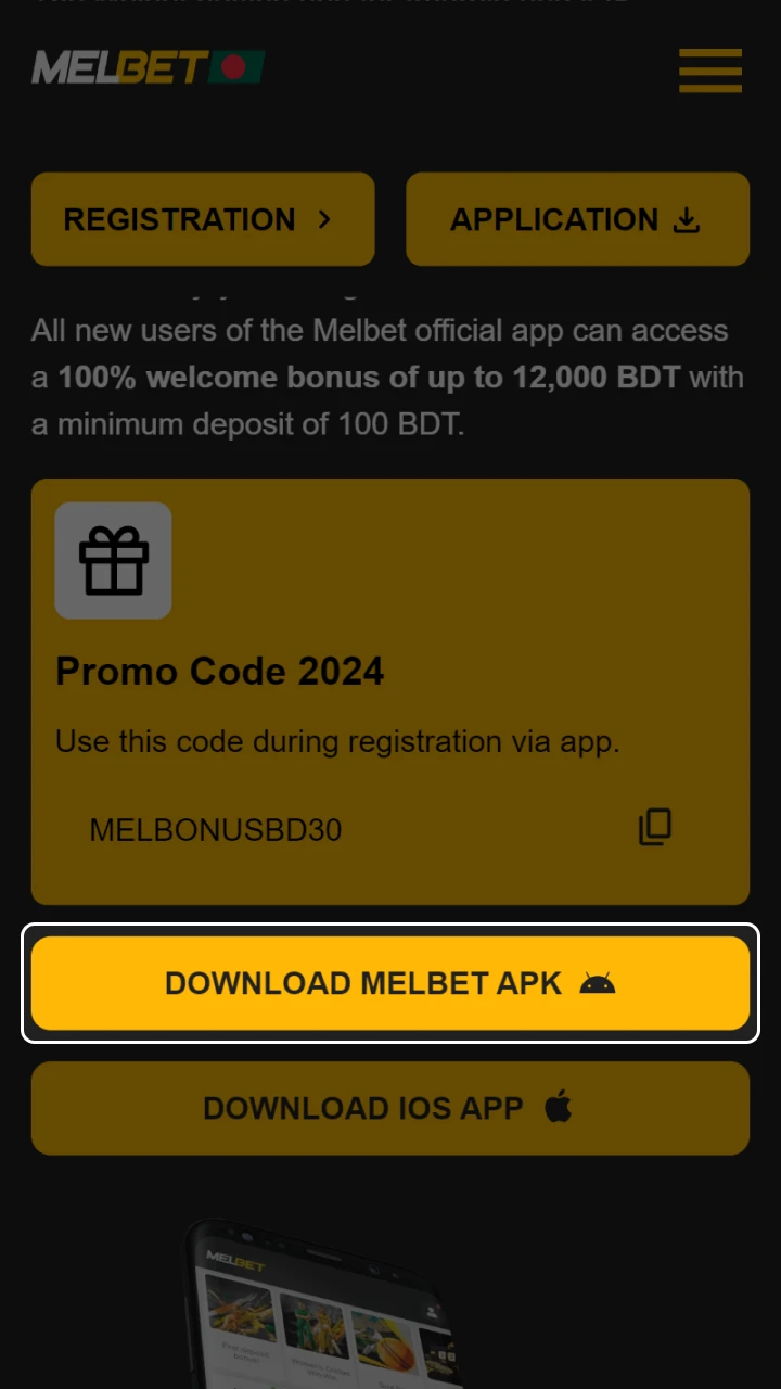 Follow our link to download the Melbet app for Android.