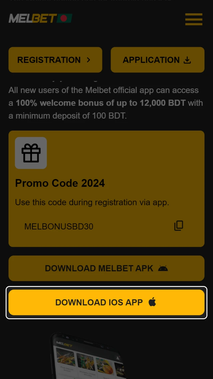 Download the Melbet iOS app using our link.