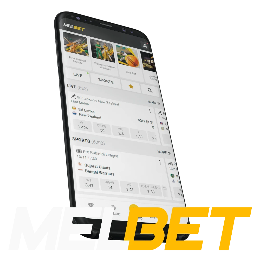 Download the Melbet app on your phone.