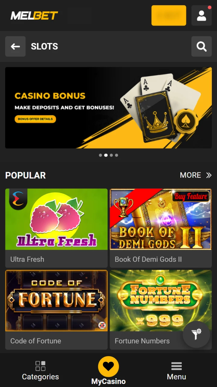 Choose your favorite casino game on Melbet and place your bet.