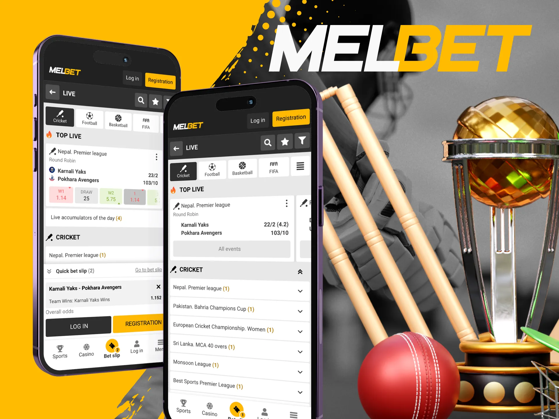 Use our application to place Melbet cricket bets more conveniently.