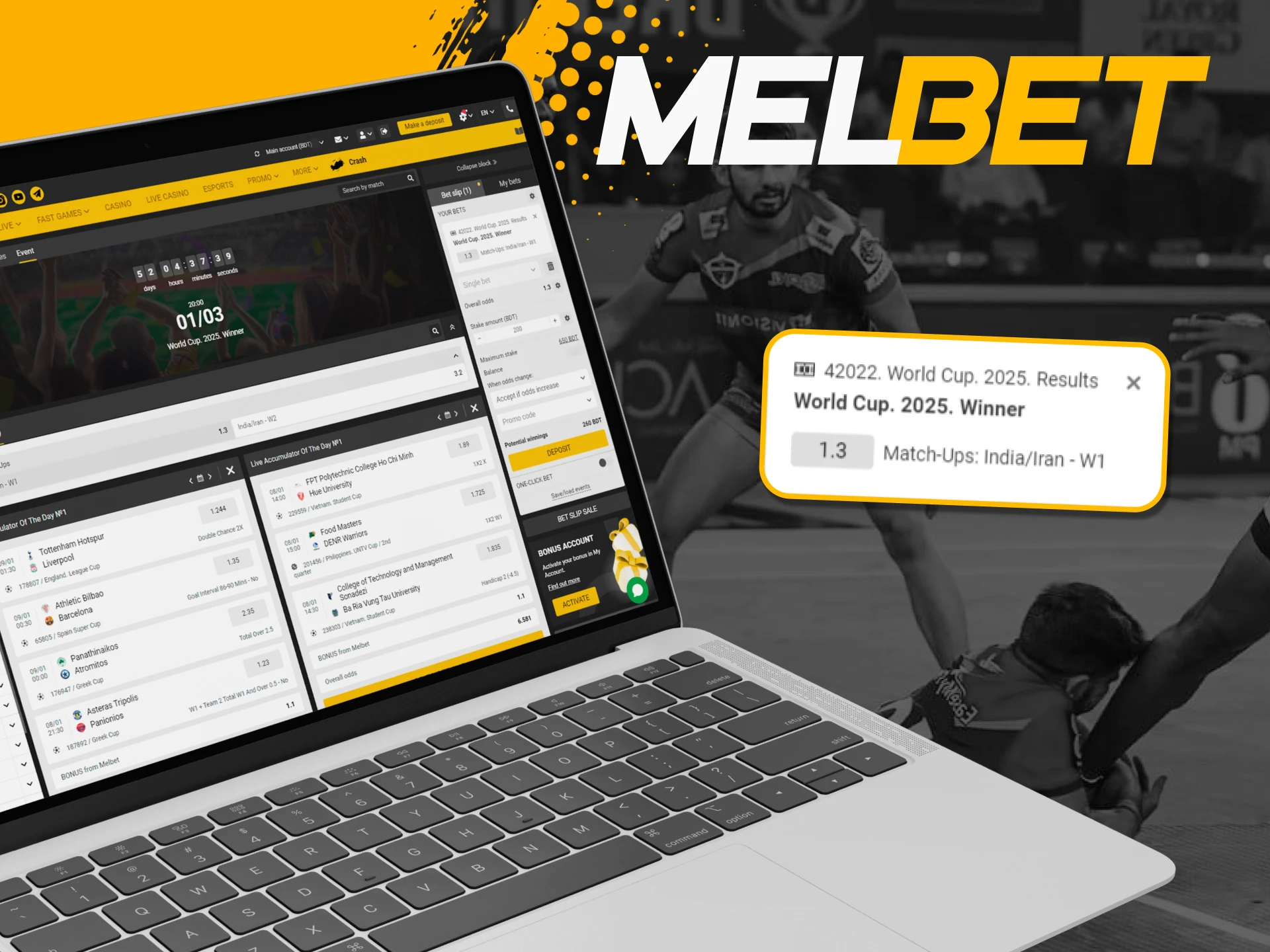 Make your first kabaddi bet easily at Melbet.