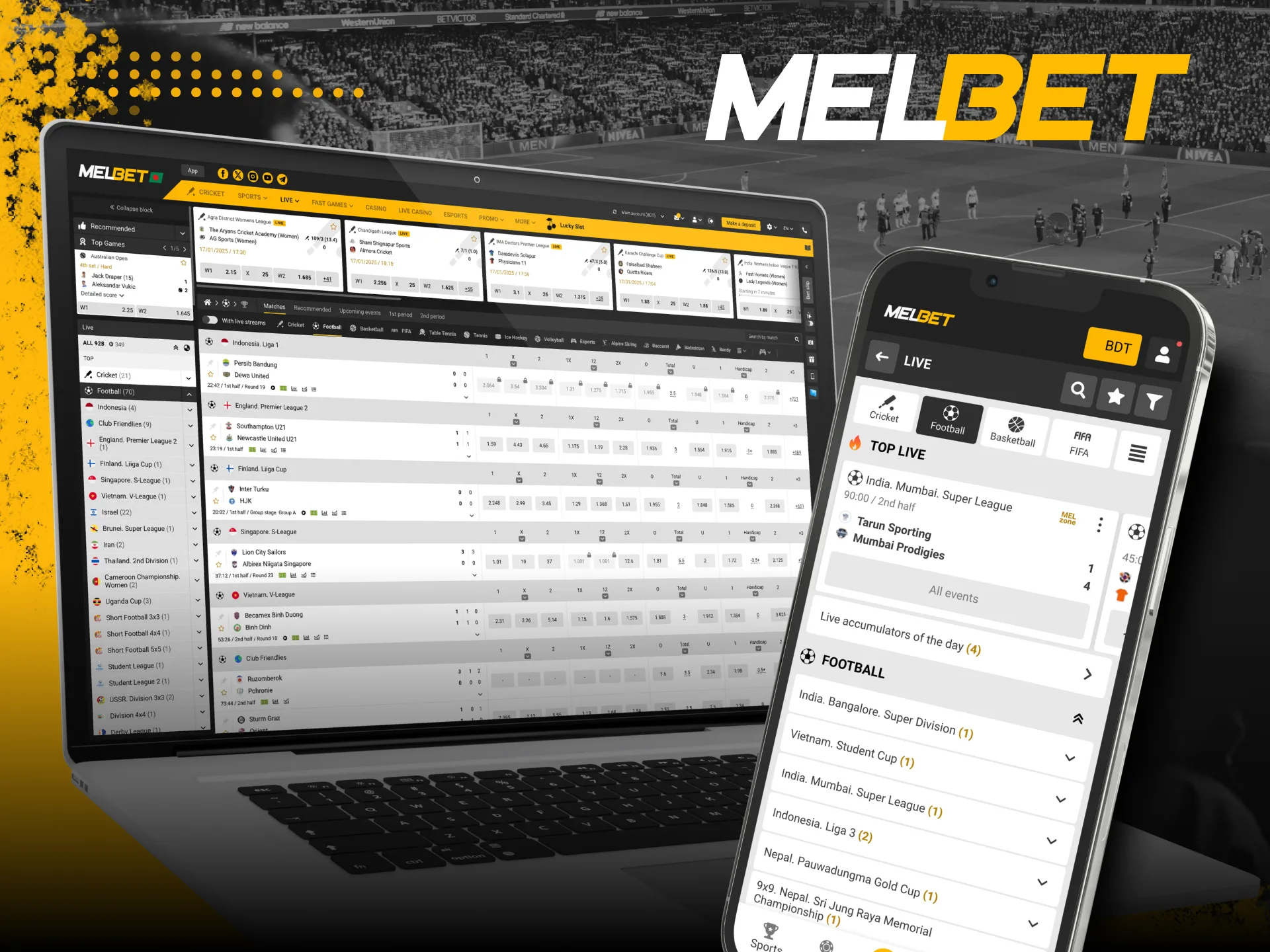 Experience real-time football betting excitement with Melbet.